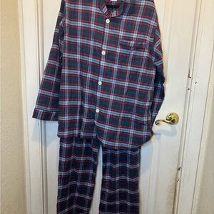 Brooks Brothers Navy, Red and Light Blue Plaid 100% Cotton Men's Pajama Set
